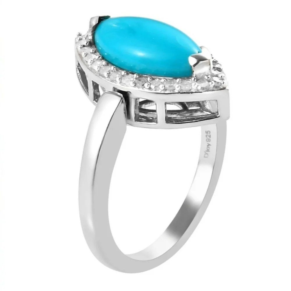 NWT American Natural Arizona Sleeping Beauty Turquoise & Whi Diamond Ring Size 7 - Picture 5 of 13